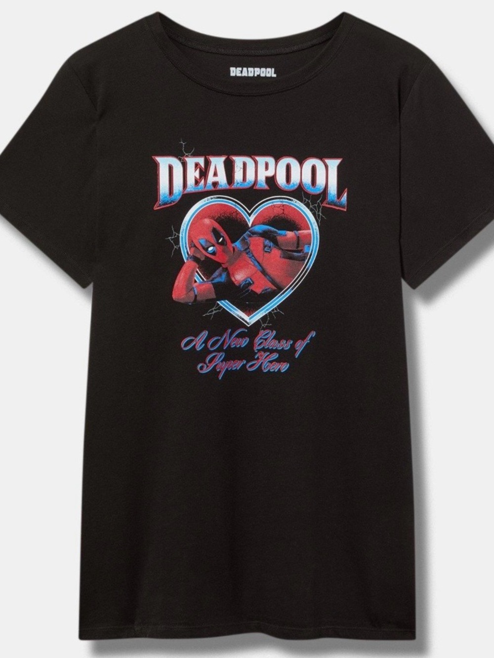 Torrid Deadpool heart classic fit cotton crew tee - size 1 - deep black